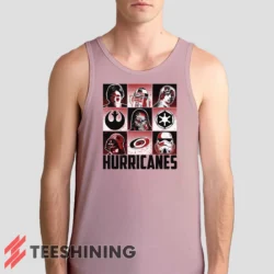 Male model wearing the Carolina Hurricanes Star Wars Heroes And Villains Men's Tank Top in light pink. A perfect blend of comfort and breathability for workouts or summer days.