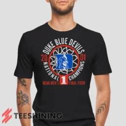 Male model wearing the Duke Blue Devils 2001 Nation Champions Ncaa Men's T-Shirt in black. Crafted from ultra-soft cotton, this classic crew neck tee offers breathable comfort and effortless style.