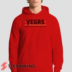Male model showcasing the Vegas Golden Knights Men's Hoodie in red. This ultra-cozy pullover hoodie is designed for warmth and everyday versatility.