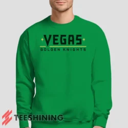 Male model lounging in the Vegas Golden Knights Men's Sweatshirt in irish green. Made from ultra-soft fabric for unmatched comfort.