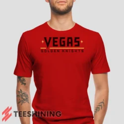 Male model wearing the Vegas Golden Knights Men's T-Shirt in red. Crafted from ultra-soft cotton, this classic crew neck tee offers breathable comfort and effortless style.