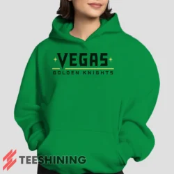 Female model showcasing the Vegas Golden Knights Women's Hoodie in irish green. This ultra-cozy pullover hoodie is designed for warmth and everyday versatility.